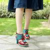Women High Heeled Sandals Genuine Leather Hand-painted Retro Contrast Ethnic Style Women Shoes