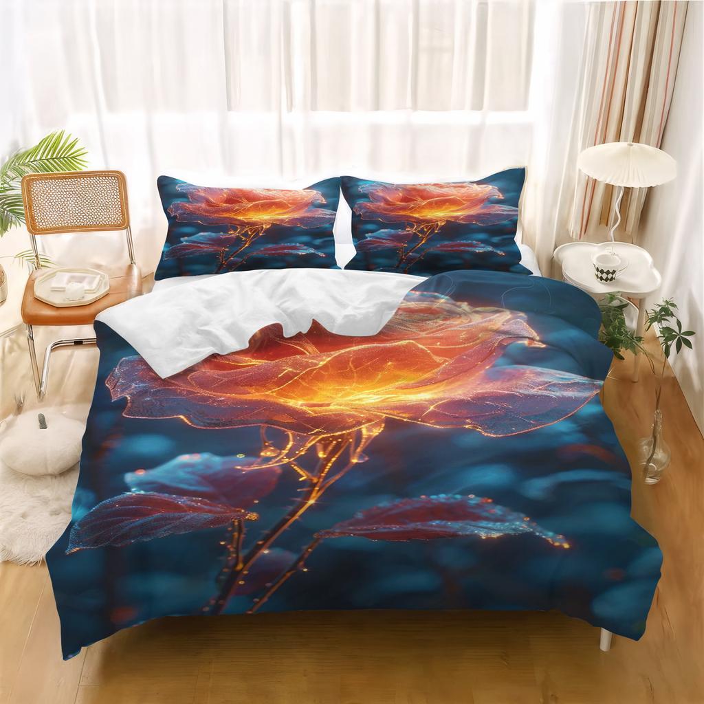 Rose Quilt Cover, Cartoon Duvet, Skin-Friendly, Breathable, 3D Printed Comforter, Warmth Bedding