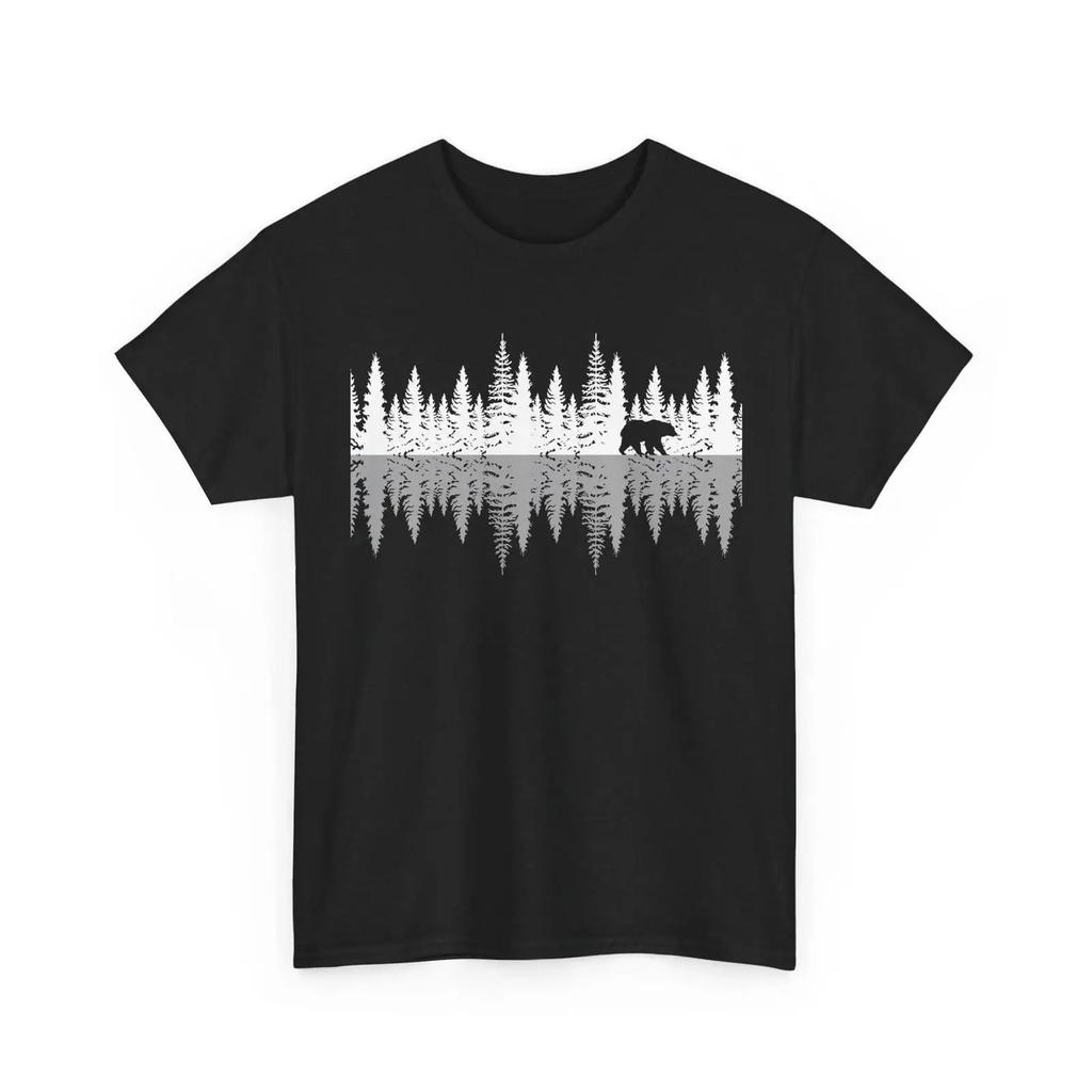 Bear Pine Trees Reflection T Shirt Lovers Alaska Wildlife vintage Washed Stylish Top For Everyday Wear Versatile Slightly