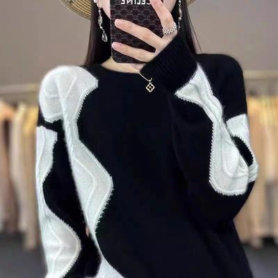 Winter Lazy Wind Thickened Knitted Sweater Top Autumn and Winter New Low Crew Neck Inside Loose Bottom Sweater Women