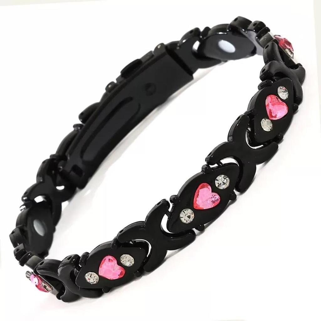 Bracciale Magnetico Eco-friendly Moda Europea & Americana con Pietra Rimovibile e Intarsi di Diamanti; Bracciale da Donna Regolabile in Lega.