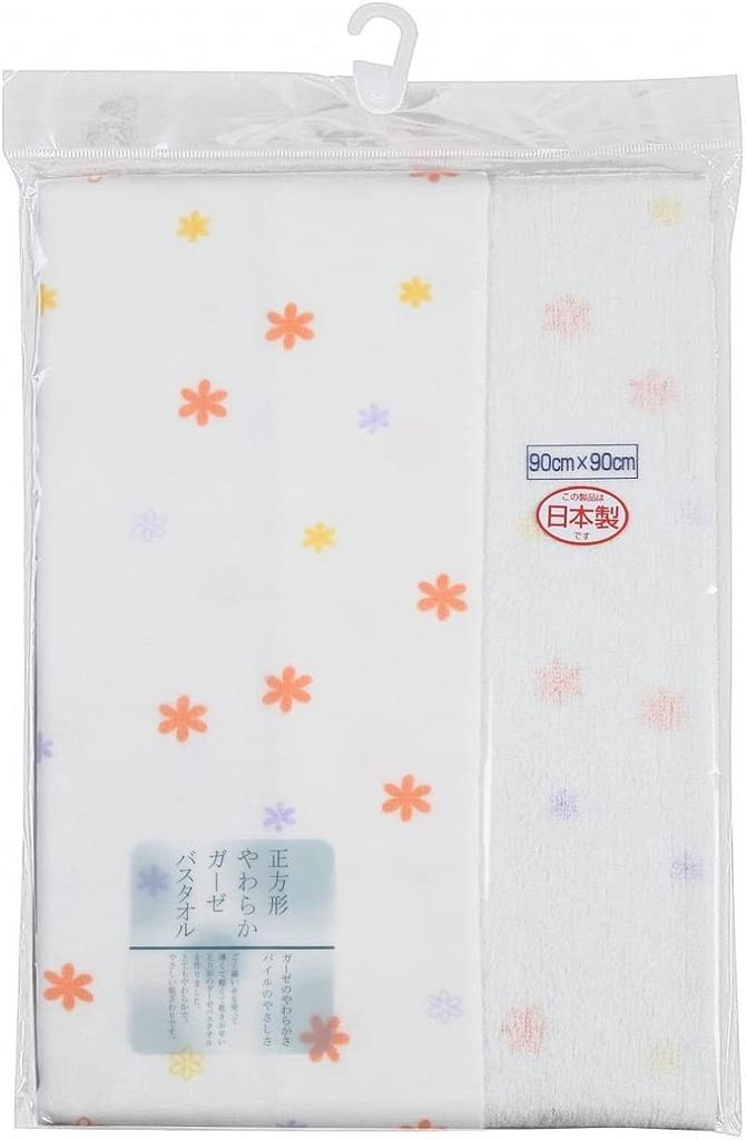 Isamu Shokai Cotton Gauze Bath Made In Floral 90x90cm 100% Towel, Japan, Pattern, White,