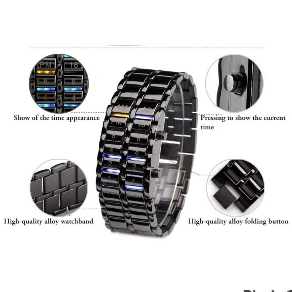 Moda Lava Iron Samurai Saat Erkekler İkili LED Saatler Siyah Gümüş Paslanmaz Çelik Elektronik Bileklik Saatler LED Erkek Spor Kol Saatleri