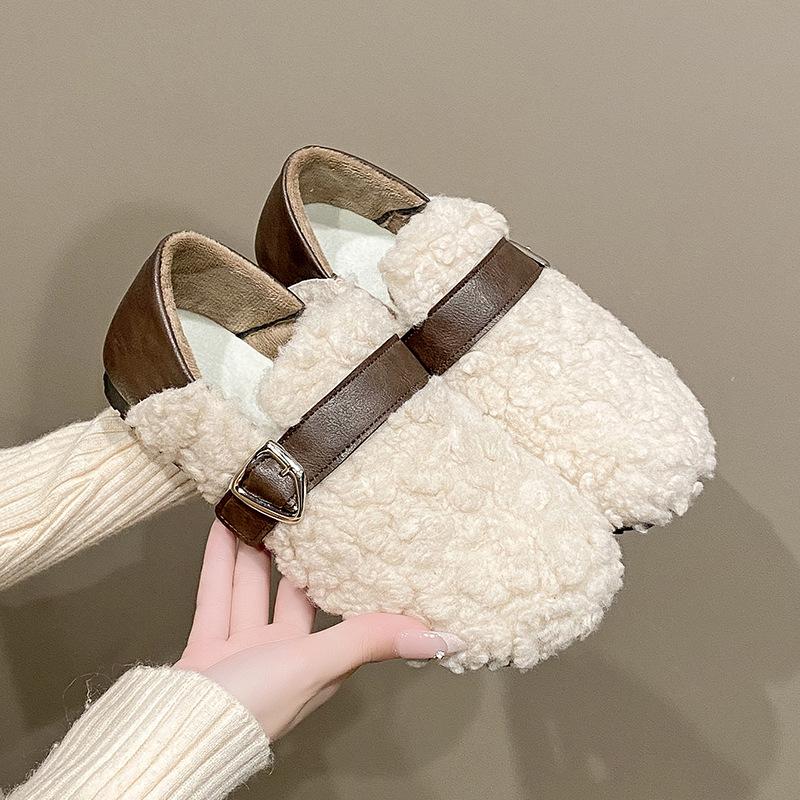 

Autumn and Winter Women s Shoes Plus Velvet Casual Flat Cotton Shoes Round Toe Cotton Slippers 35 бежевий