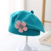 Λουλούδι Baby Beret Καπέλο Χειμερινό Ζεστό πλεκτό καπέλο Beanie για βρέφη κοριτσάκια Κορεάτικη Πριγκίπισσα νηπίων Καλλιτέχνης Μονόχρωμα καπέλα ζωγραφικής
