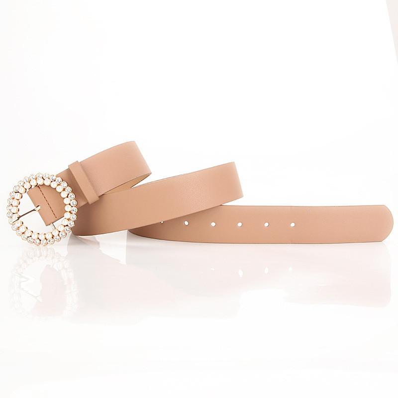 Ladies Pu Leather Pearl Belt With Alloy Buckle For Elegant Dress Outfit