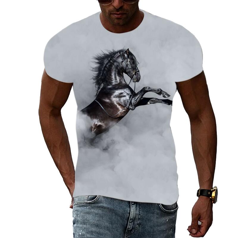 Summer Fashion Graphic Animal Horse T Shirts For Men Casual 3D Print Tee Hip Hop Harajuku Personality Round Neck Short Sleeve