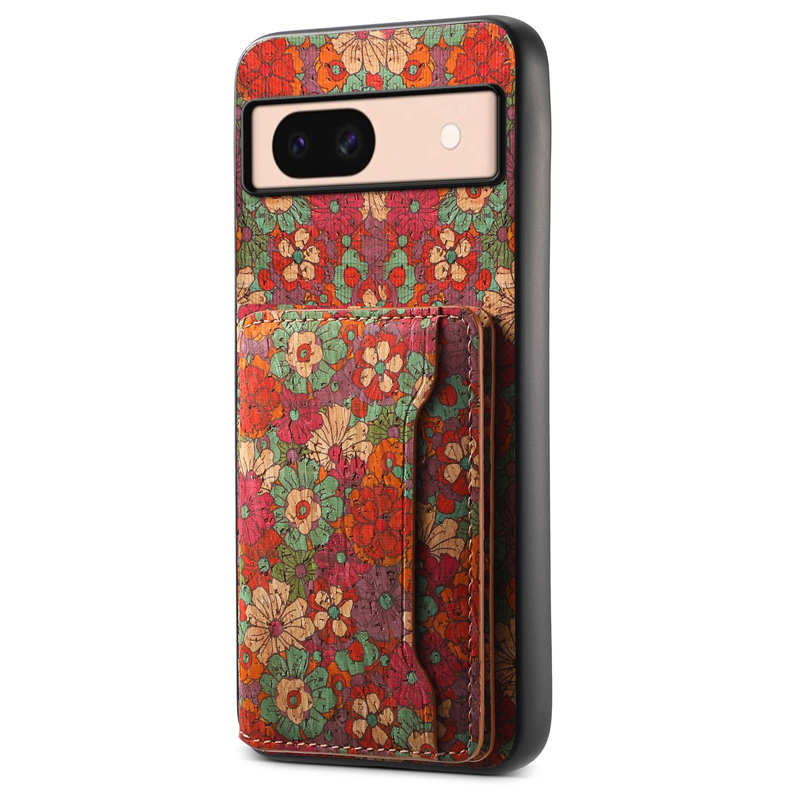 

For Google Pixel 8a Case Leather Card Holder Phone Cover Floral Flower Pattern Summer/Red