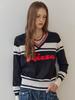 MAXZA Boucle Lettering Colorblock V-Neck Knit