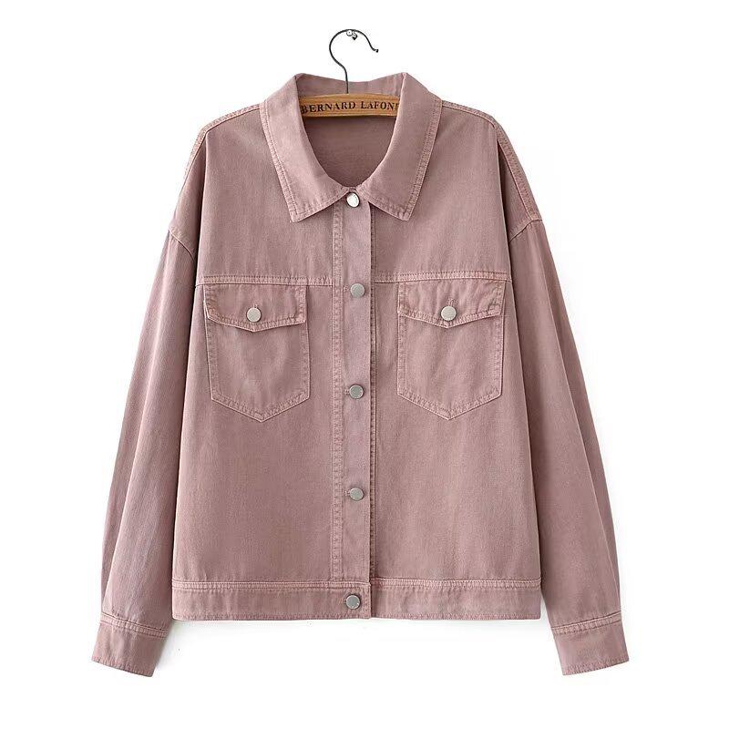 

Plus Size Washed Cotton Lapel Cardigan for Women - Long Sleeve Slimming Jacket, Versatile Autumn Top 2XL розовый