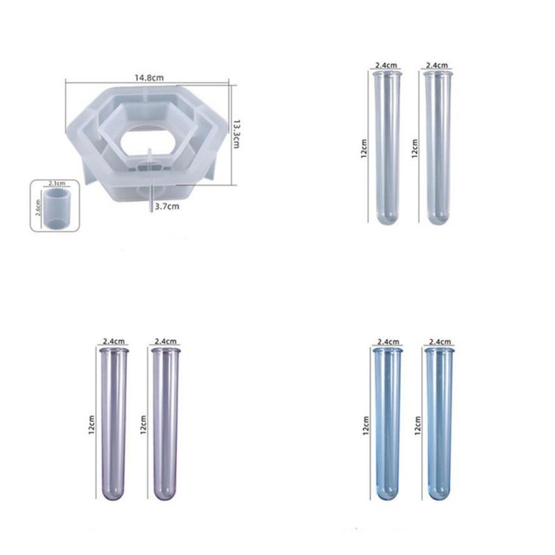 Silicone Flower Vase  Mold  Set Hex Love Shape Plant Propagation Station With Test Tube Flexible