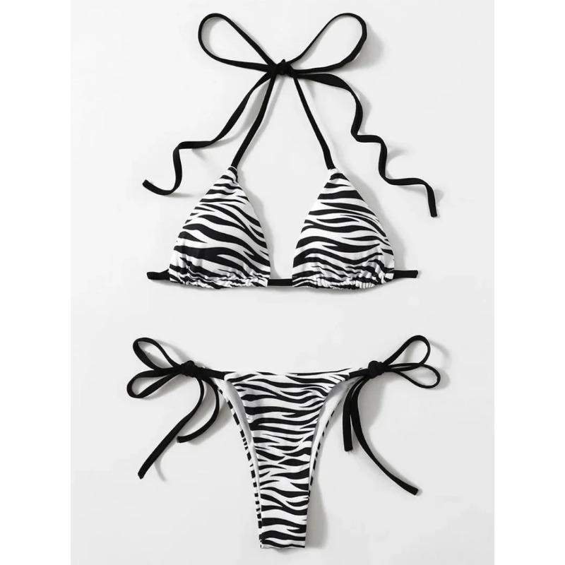 Zebragestreifter Mikro-Bikini Damen Neckholder Push-up-BH Dreieck Badeanzug Brasilianischer Sommer Badeanzug Bademode 2025 Badeanzug