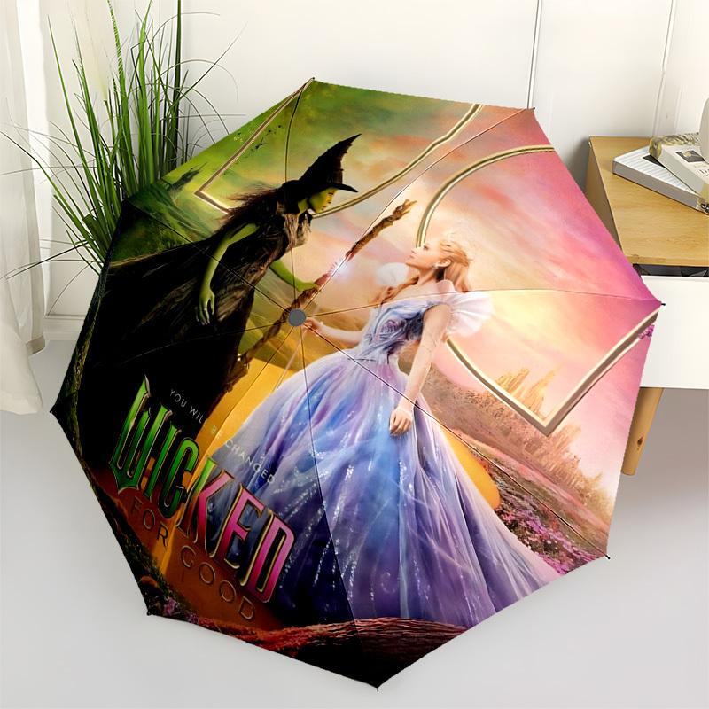 1pc Wicked Automatic Folding Umbrella - Compact 8-Rib Design, Durable Plastic & Iron, Daily Use F104012