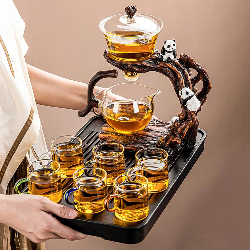 Lazy Glass Automatic Tea Set Business Gift High Borosilicate Panda Kung Fu Teaware Sets