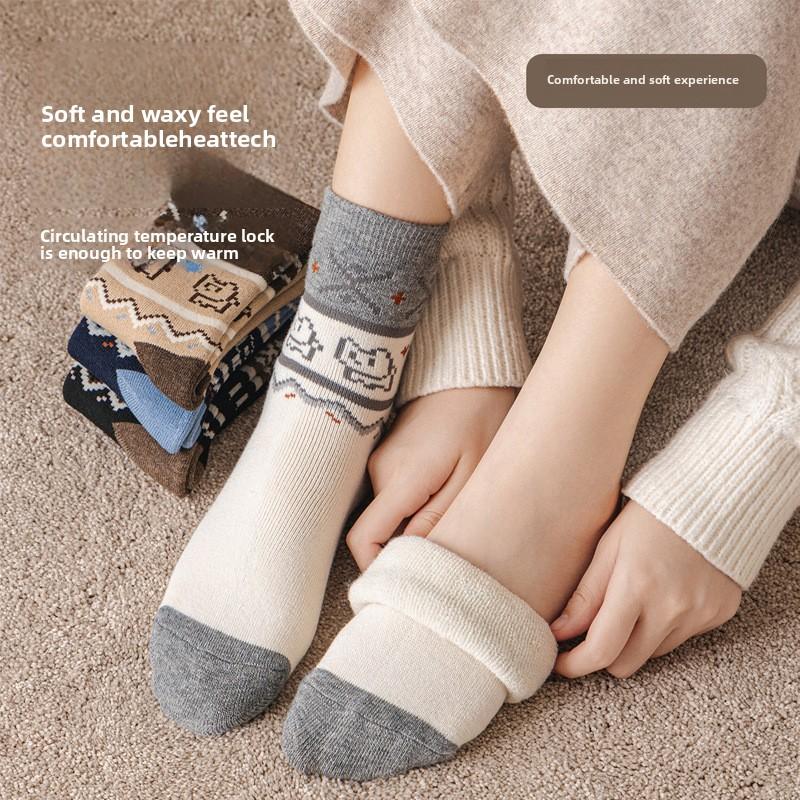 Female Autumn and Winter Plus Velvet Thickening Anti Cold Hair Ring Warm Soft Waxy Skin Friendly Floor Tube Socks