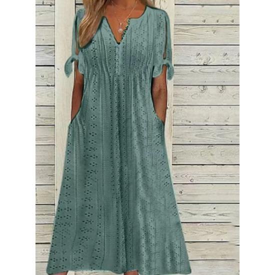 Wish Fashion Casual Loose High Waist Embroidered Solid Color Dress Tide