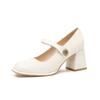Temperament Mary Jane one word with high heels women's thick heel square head single shoes with skirt small leather shoes
