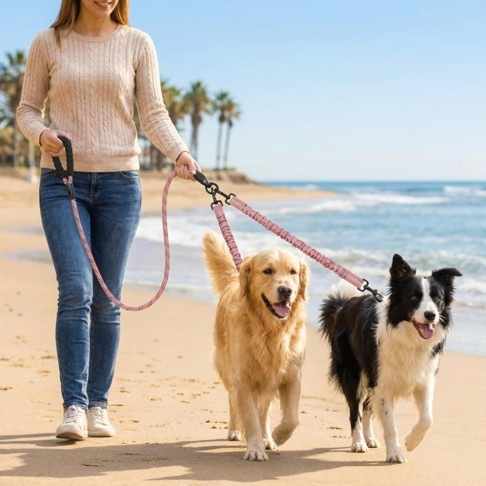 Stretchable Double Head Dog Rope Nylon Elastic Traction Rope Double Headed Leash  Small Dogs