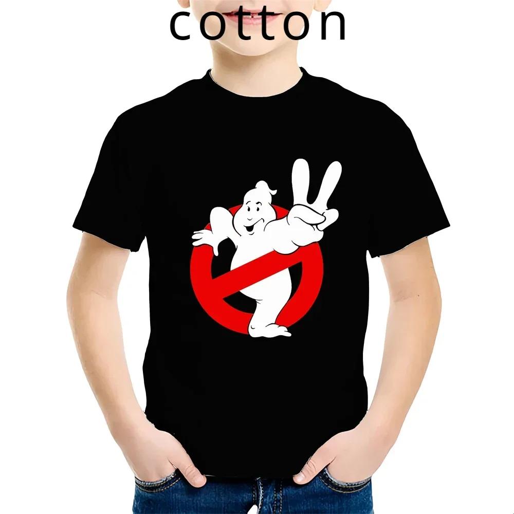 Summer Cartoon Children 100% Cotton T-shirt Fun Ghostbusters Games Print Short Sleeve Kids Tee Cute Baby Tops for Boys And Girls