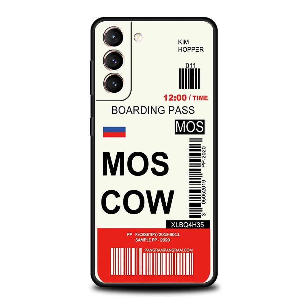 World City Travel Ticket New York London Label Phone Case For Samsung S24 S23 S22 S20 Ultra S21 FE 5G S10 S9 Plus S10E S8 Cover