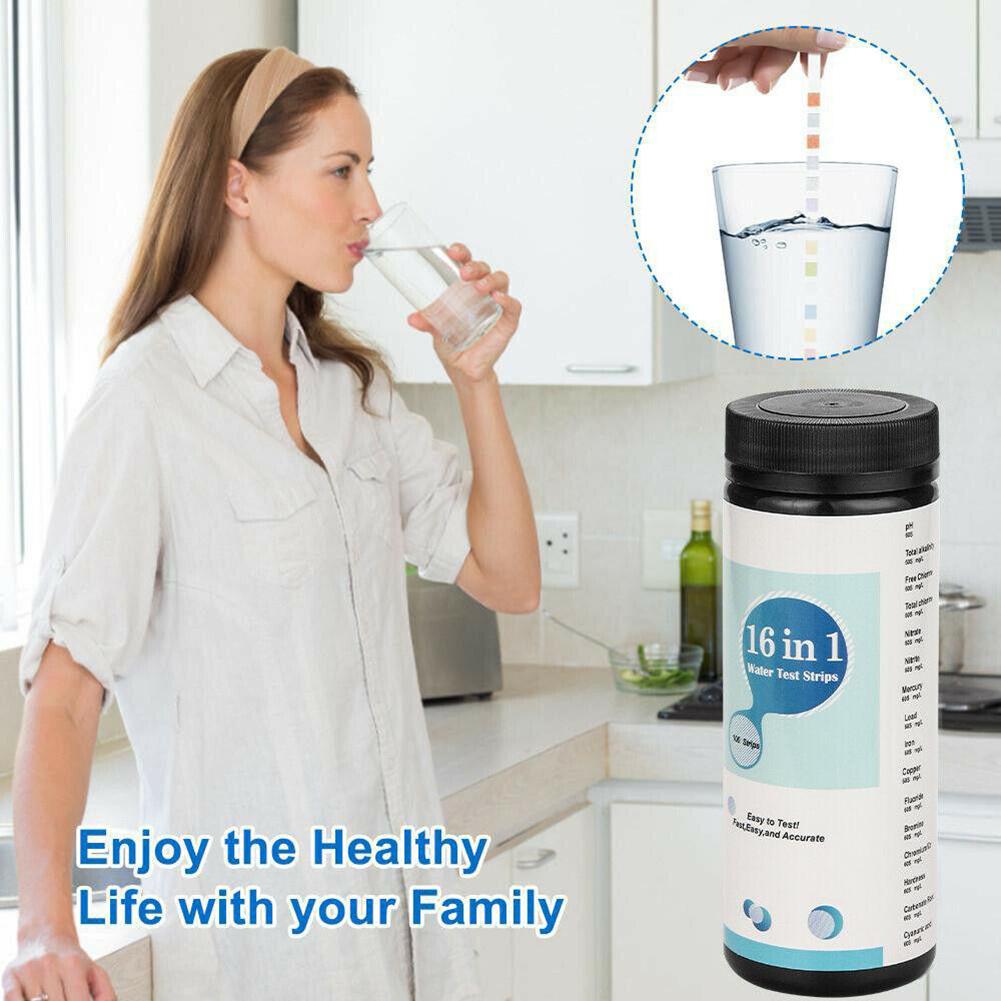 16-In-1 Drinking Water Test Kit Strip Home Water Quality Test Swimming Pool Spa Water Test Strip Nitrate Nitrite PH Hardness