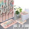 4pcs imitation relief pink Valentine's Day romantic print bathroom set waterproof shower curtain floor mat U-shaped toilet pad