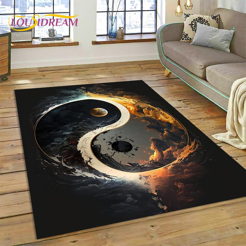 HD Nature Yin Yang 3D Chinese Tai Chi Bagua Rug Carpet for Living Room Bedroom Decor,Non-slip Decoration for Sofa Doormat Gift