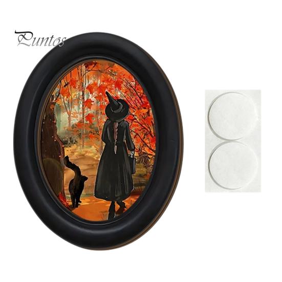 Ghost Oil Painting Print Halloween Wall Decor, Cute Table Sign, Vintage Oval Framed Retro Decor Picture, Decorative Art for Mantel Living Room Bedroom