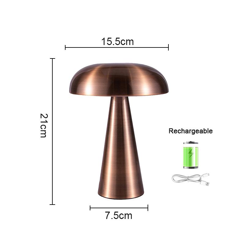Rechargeable Desk Light Touch Three Level Dimming Mood Lights Bedroom Decoration Bar Living Room Bedside Metal Mushroom Lamps