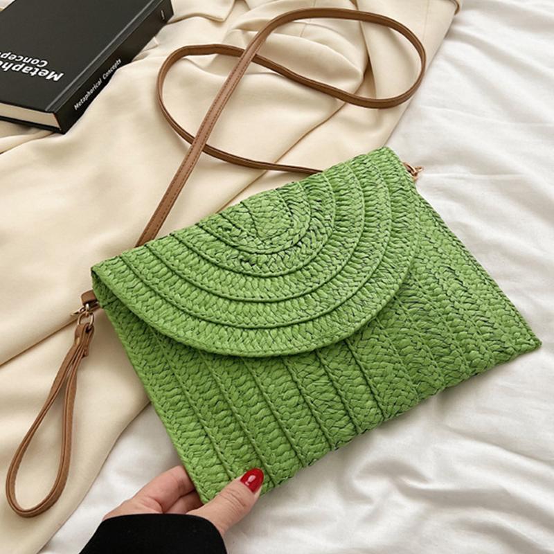 Yogodlns Summer Braided Straw Bag For Women Handmade Envelope Bag Bohemia Style Beach Bag Vacation Shoulder Crossbody Bag