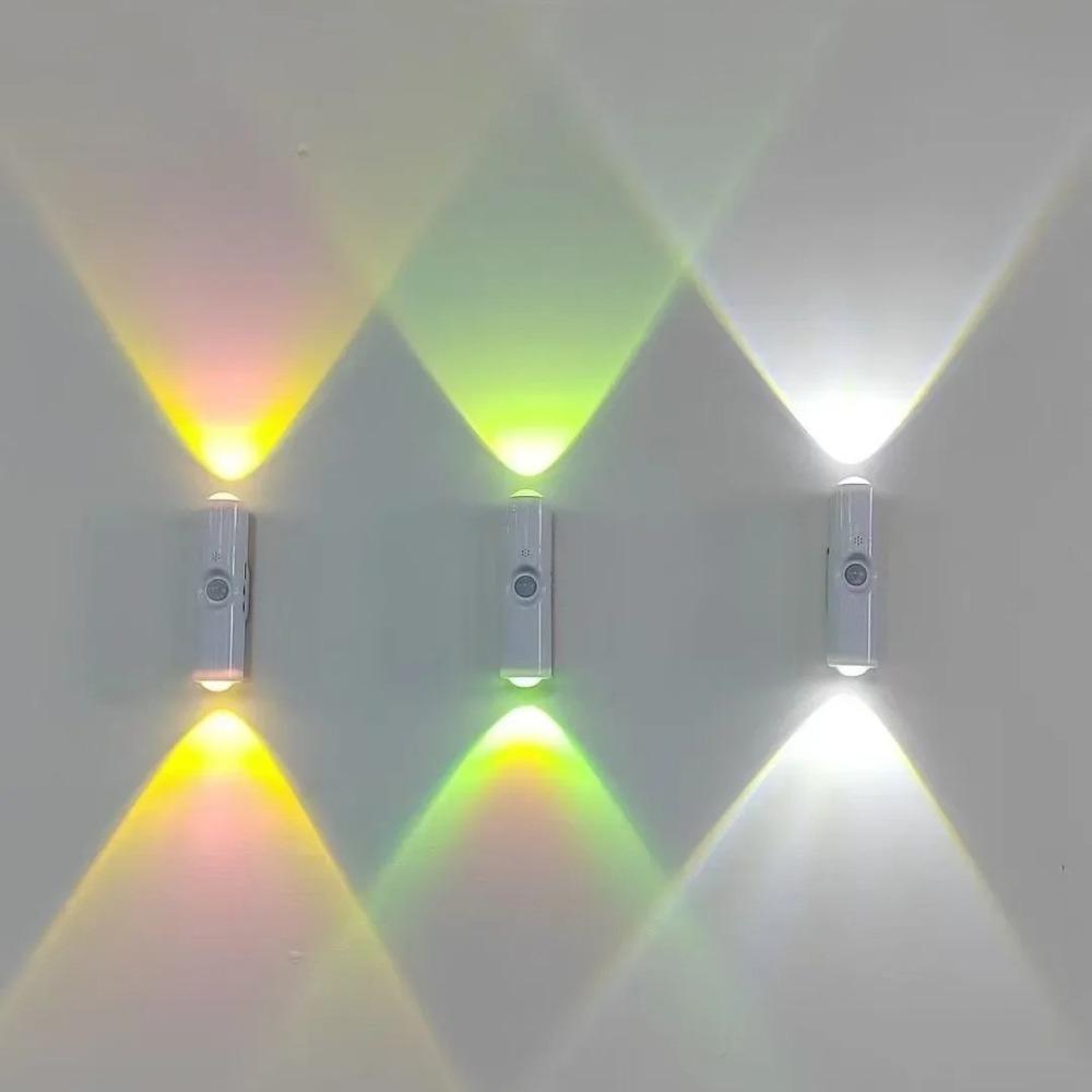 Double-head Cabinet Lamp Under Kitchen Spotlight with Motion Sensor Tri Color White or RGB Optional Rechargeable Sunset Light