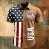 Men Short Sleeve Button Down Casual Collared Shirt with United States Letter Print and Flag Pattern for Spring Summer Wear