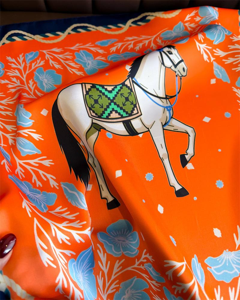 Floral Printed Silk Like Square Scarf For Women Summer Sun Protection