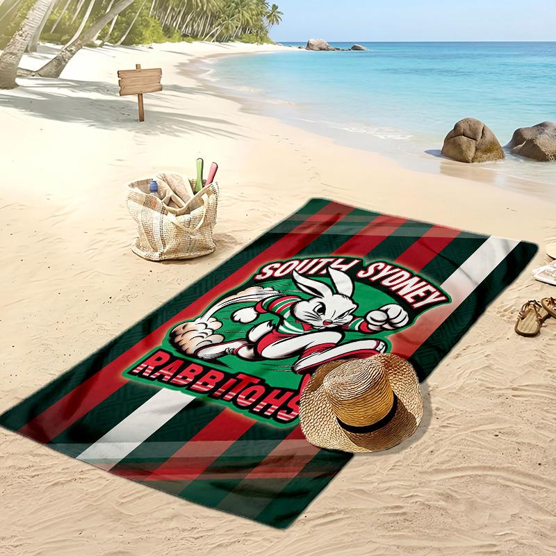 South Sydney Rabbitohs Print Beach Towel Soft Portable Quick?dry Towel For Pool Summer Vacation Outdoor Sport