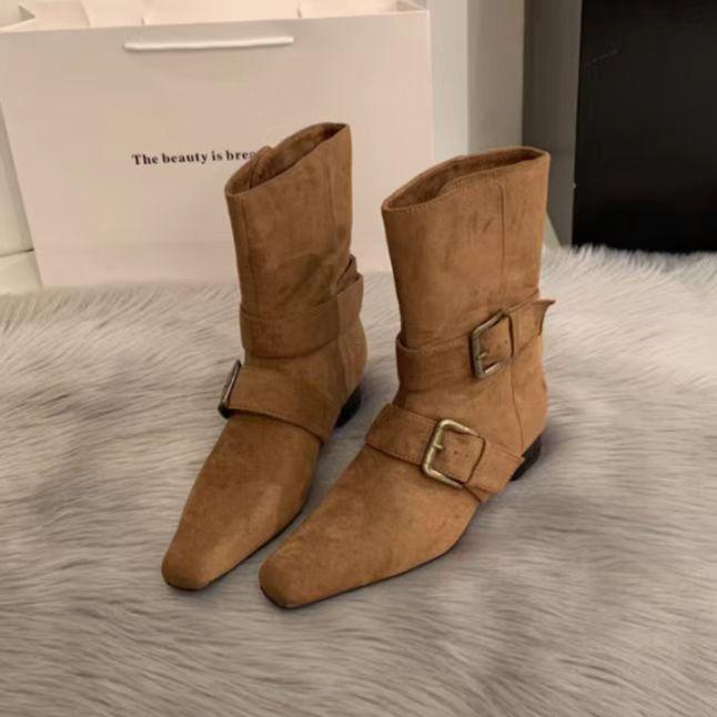[Fanfuna] 2025 Autumn New French Retro Western Boots Early Autumn Foreign Style Fried Street Wide Mouth Small Short Boots Women