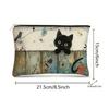 Adorable Black Cat Floral Paw Storage Pouch, 2-in-1 Makeup Bag & Pencil Case for Women & Students, Washable Zippered Organizer