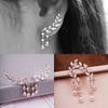 Women Gold Silver  Zircon Leaves Tassel Ear Stud Earrings Jewelry