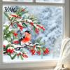 Winter Atmosphere Decor Bullfinch And Red Berries Static Glass Sticker, Watercolor Bird Decal, Window Decals Removable PVC Cling for Home Store