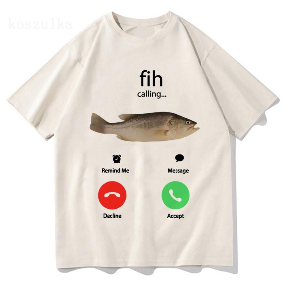 Fih Chiamata Ricordami Messaggio Rifiuta Accetta Chiamata Telefonica T-shirt Pesce Divertente Abbigliamento Pescatore T-shirt Uomo Donna Cotone Tee