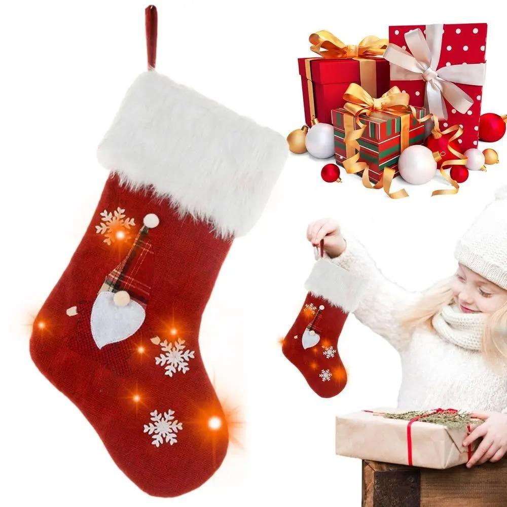 Large Size Christmas Stockings Glowing Christmas Tree Gift Candy Bag Fireplace