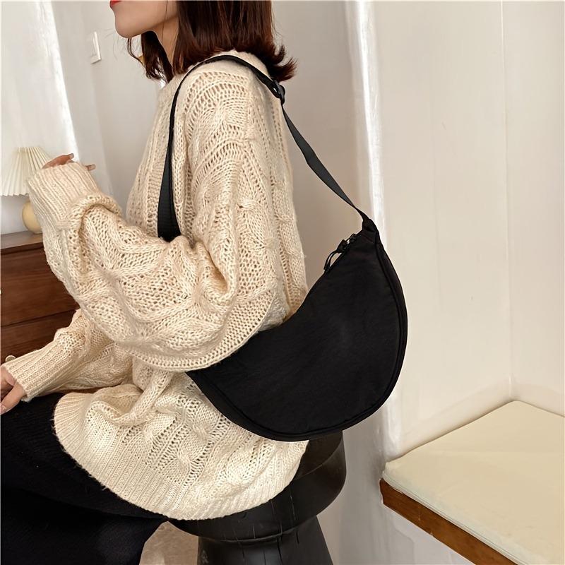 Casual Minimalist Crescent Zipper Shoulder Bag, All-Match Versatile Handbag For Daily Use, Sports Bag