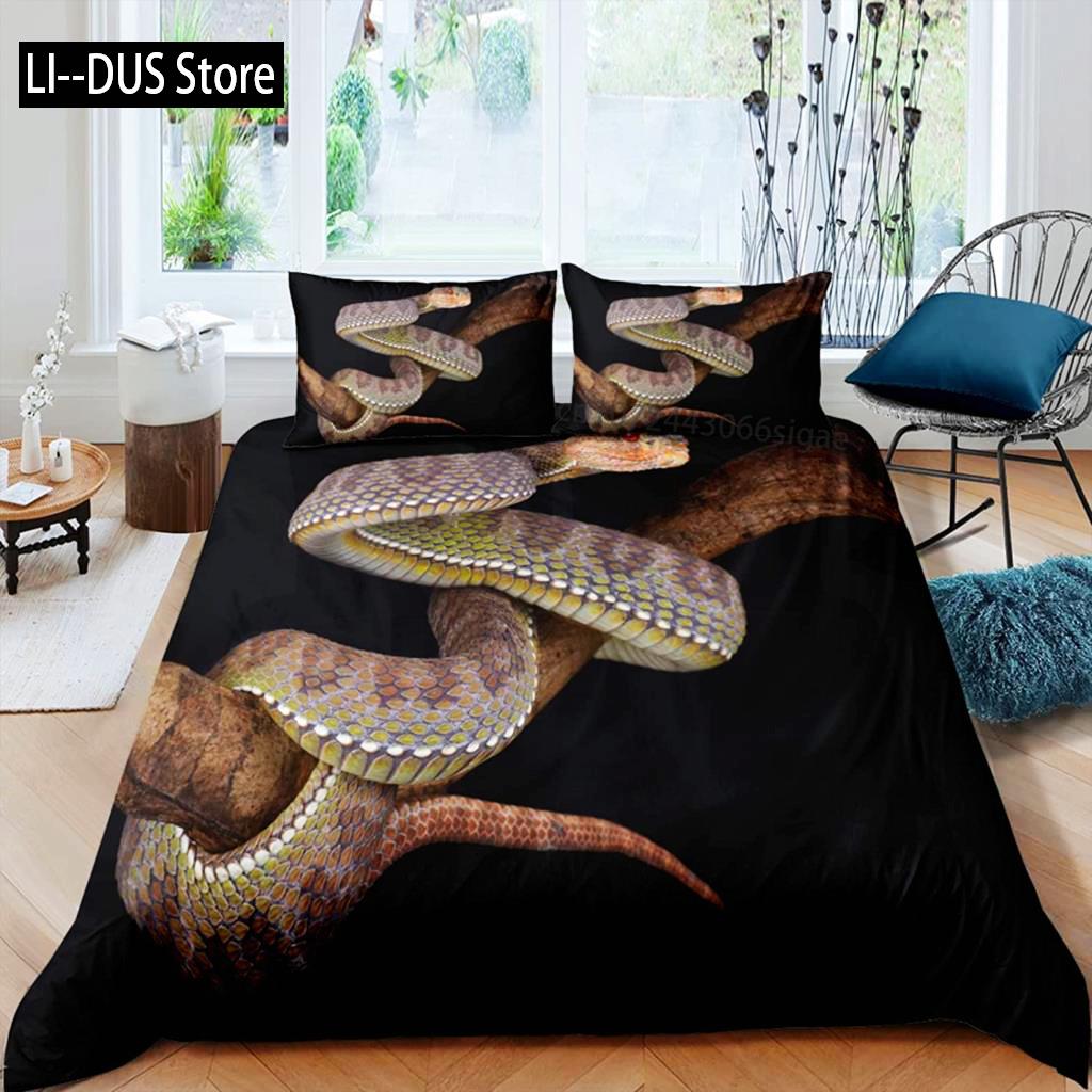 Sada povlaku na peřinu Had Zelená hadí ložní souprava Mikrovlákno Zvířecí téma Ložní prádlo Pro chlapce Muže Dvojitá Queen King Size Povlak na přikrývku