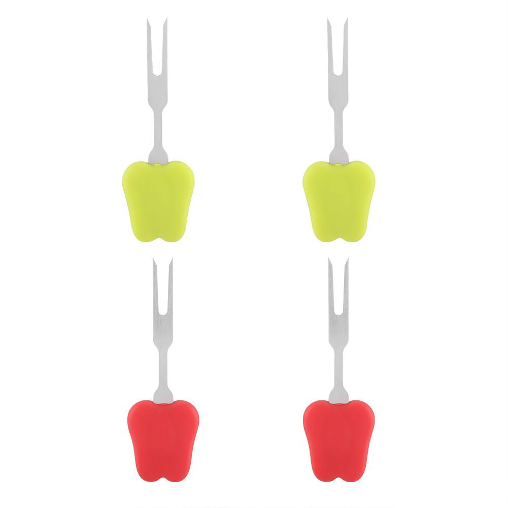 

2Pcs Stainless Steel Fork Barbecue BBQ Skewers Home Cooking Fruit Snacks Red