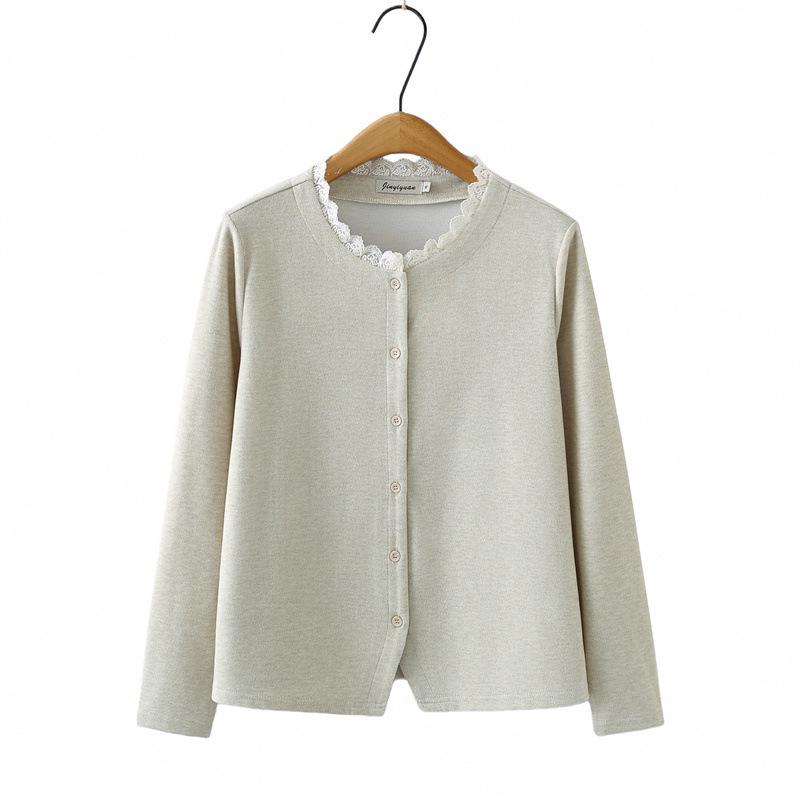 

2026 Spring Women s Plus Size Lace Collar Jacket - Long Sleeve Versatile Cardigan for a Slimming Look 4XL хаки