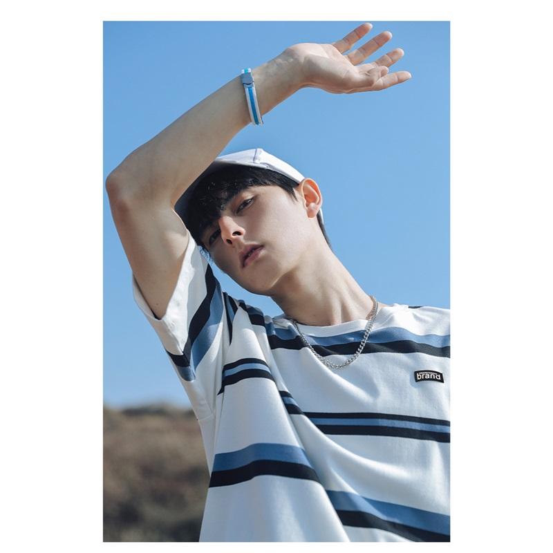 Men's Summer Couples Short Sleeve T-Shirt Loose Fit Japanese Black And White Striped Round Neck Top Casual Shirt For Men Stylish Summer Apparel