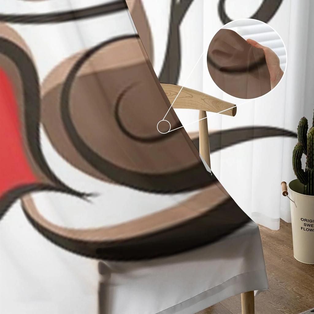 Coffee Illustration Sheer Curtains Bedroom Voile Curtain Living Room Window Sheer Curtains Kitchen Tulle Drapes