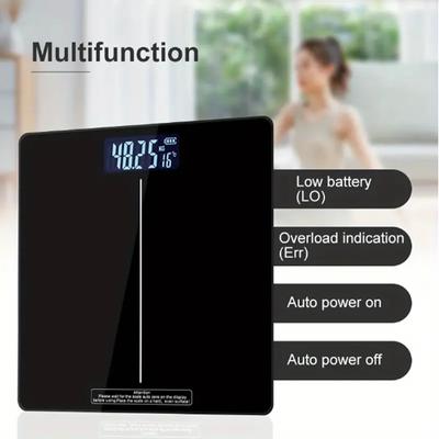 Balança digital de banheiro quadrada multifuncional, balança de peso corporal altamente precisa com visor LED iluminado e cantos redondos