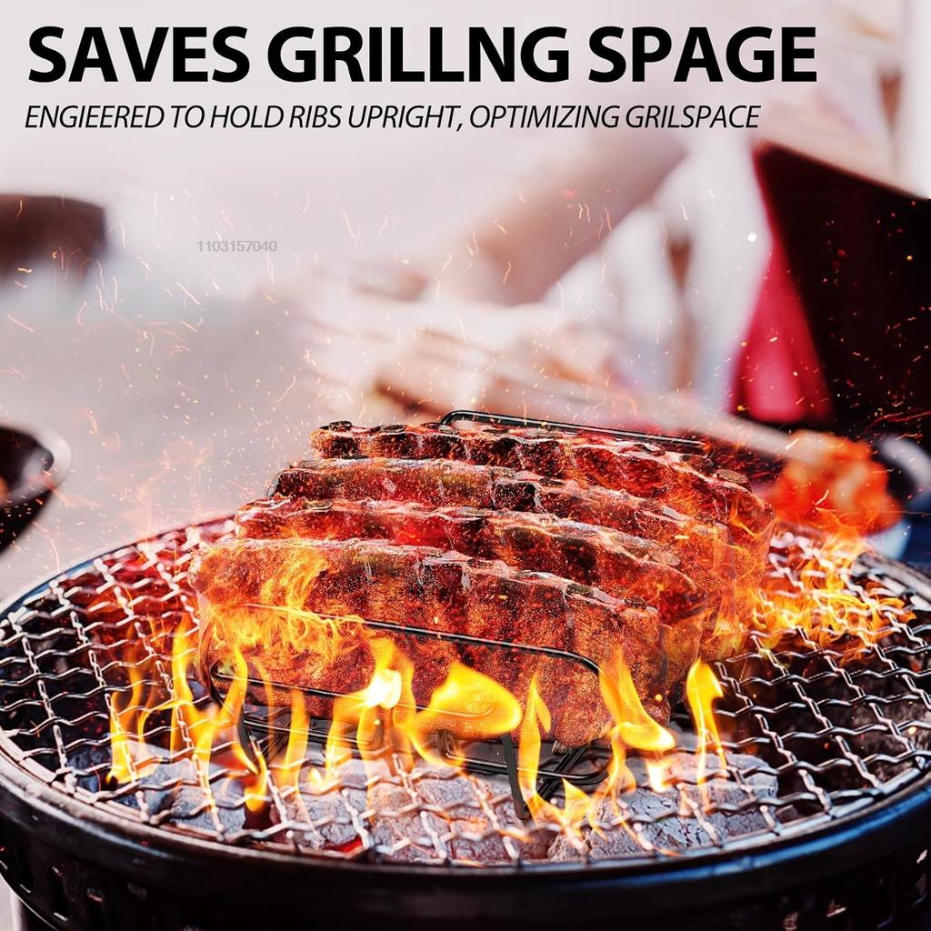 Extra Long Non-Stick Stainless Steel Rib Rack for Smoking and Grilling Holds Up To 4 Full Racks BBQ Accessory For Gas Grill