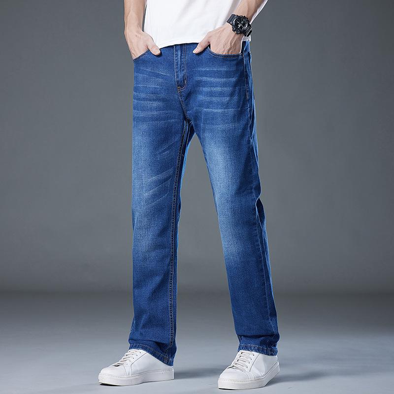 Autumn/Winter Heavyweight Plus Size Men's Jeans High-Waisted Slim-Fit Skinny Trousers Stretchy Thick-Weave Trousers for Larger Builds