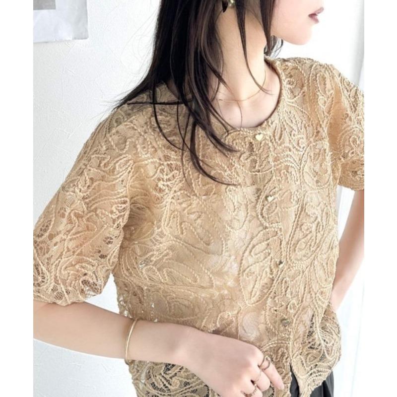 DIMANAF New 2025 T-Shirt Women Knitting Short Sleeve Hollow Lace Summer Style Basic Tops Tees Loose Clothing